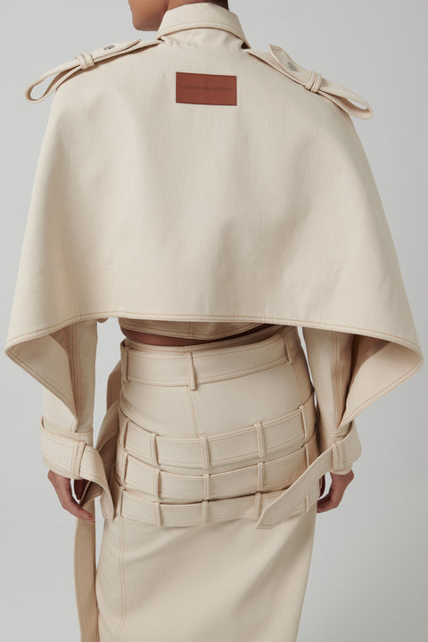 White Belted Cropped Jacket