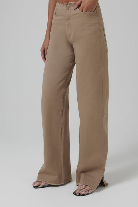 Beige Side-Slit Jeans