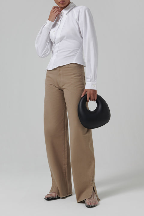 Beige Side-Slit Jeans