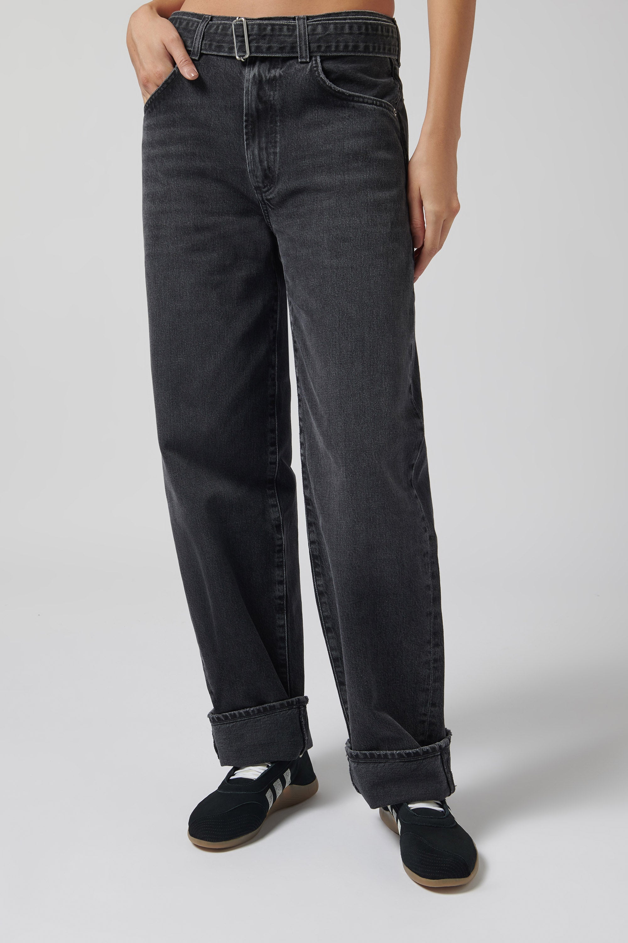 AGOLDE Black Cuffed Taper Straight Leg Jeans