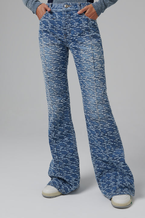Blue Damaged Flared Jeans