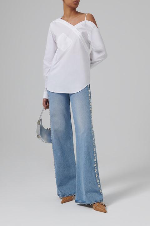 Blue Studded Wide-Leg Jeans