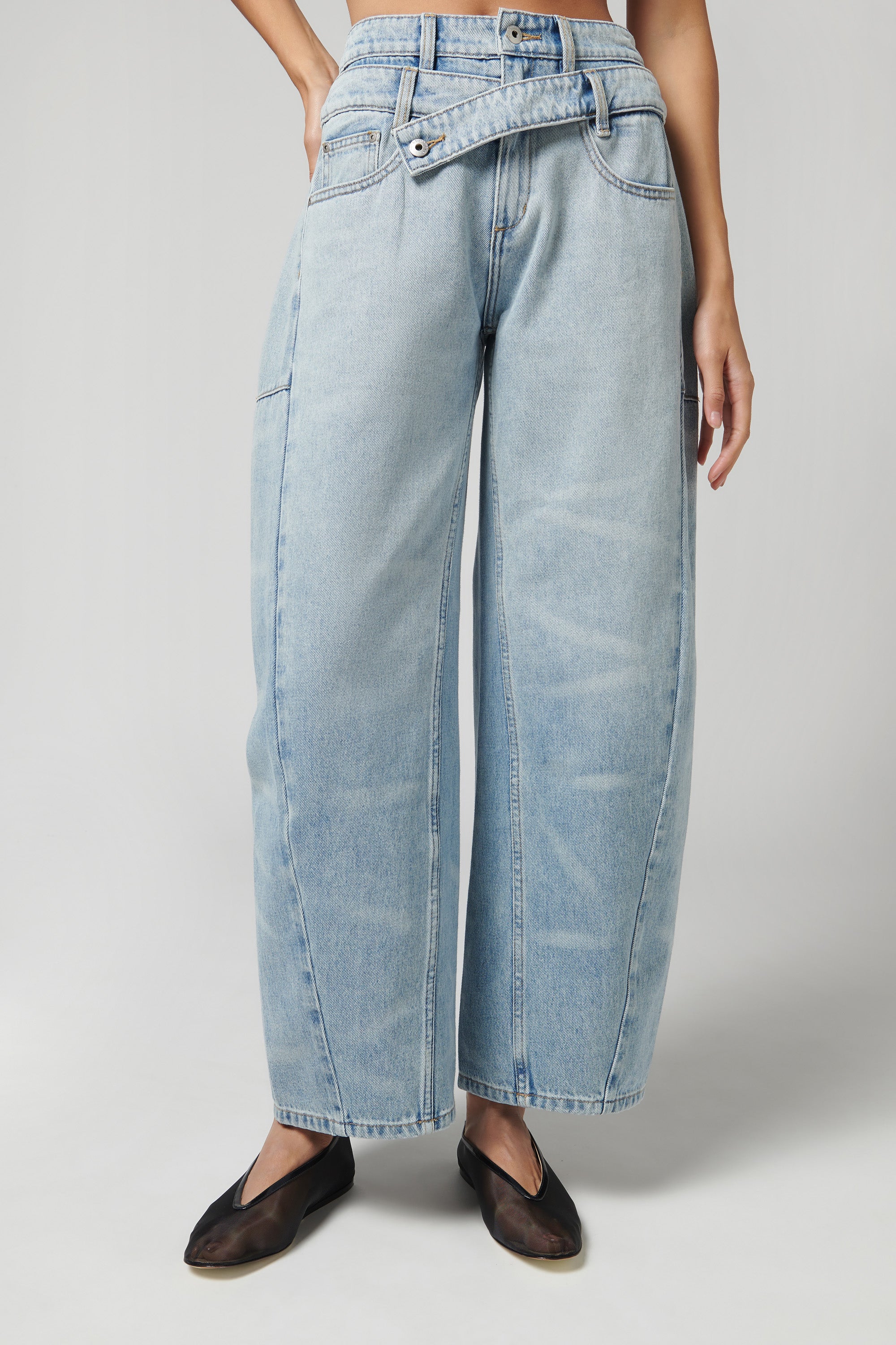 Feng Chen Wang Blue Double Waist Denim Trousers