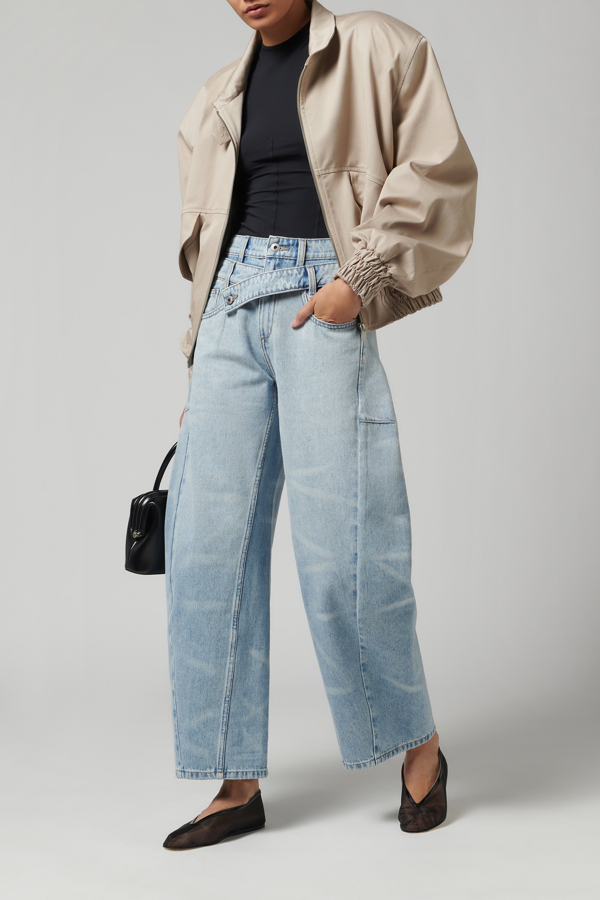 Feng Chen Wang Blue Double Waist Denim Trousers
