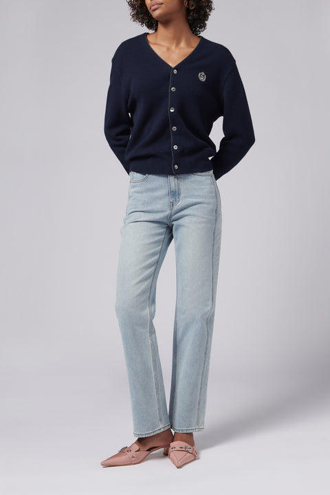 Blue Linear Straight Jeans