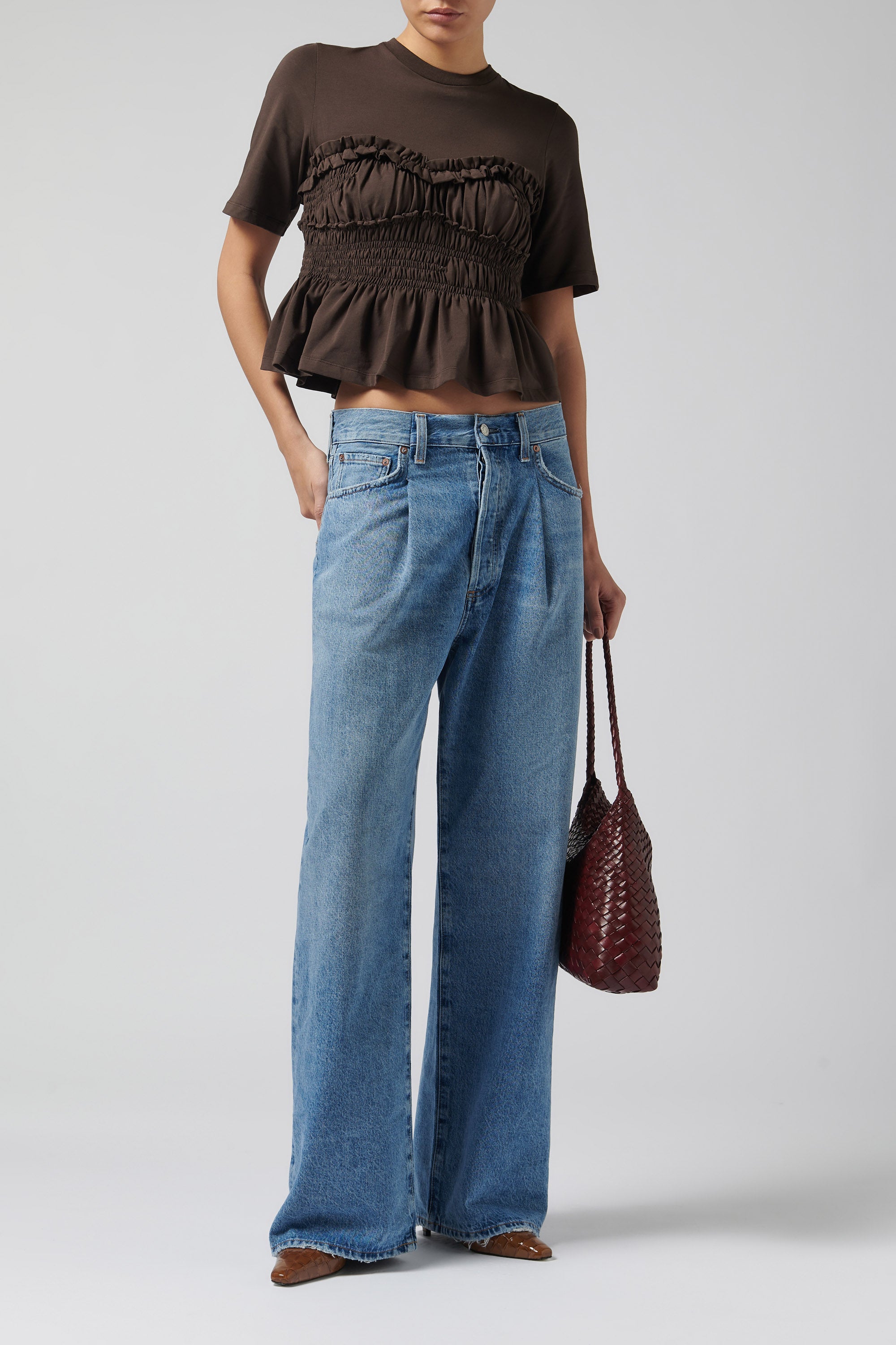 AGOLDE Blue Franka Pleat Baggy Jeans