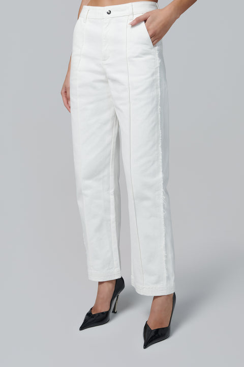 White Raw Edged Straight-Leg Jeans