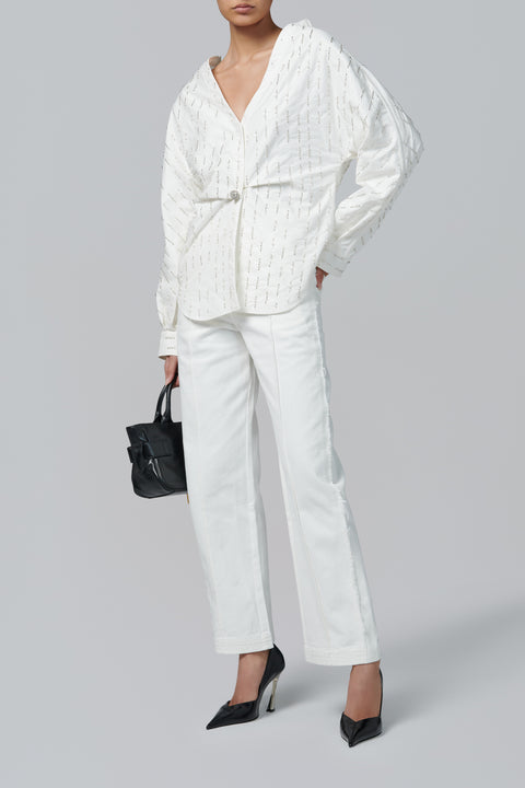 White Raw Edged Straight-Leg Jeans