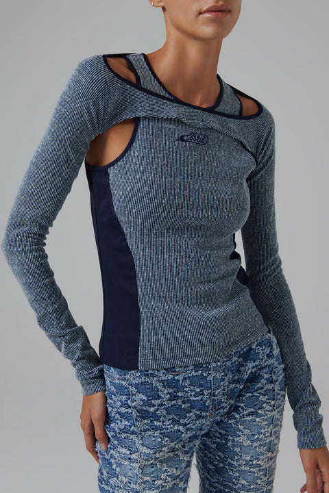 Blue Cut-Out Layered Top