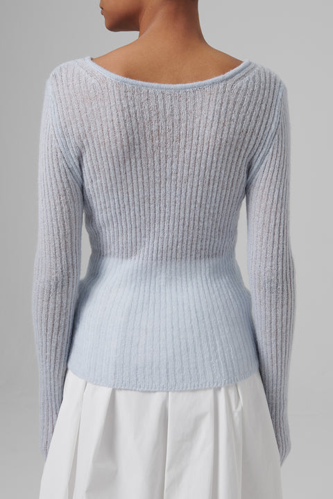 Blue Shirring Knit Top