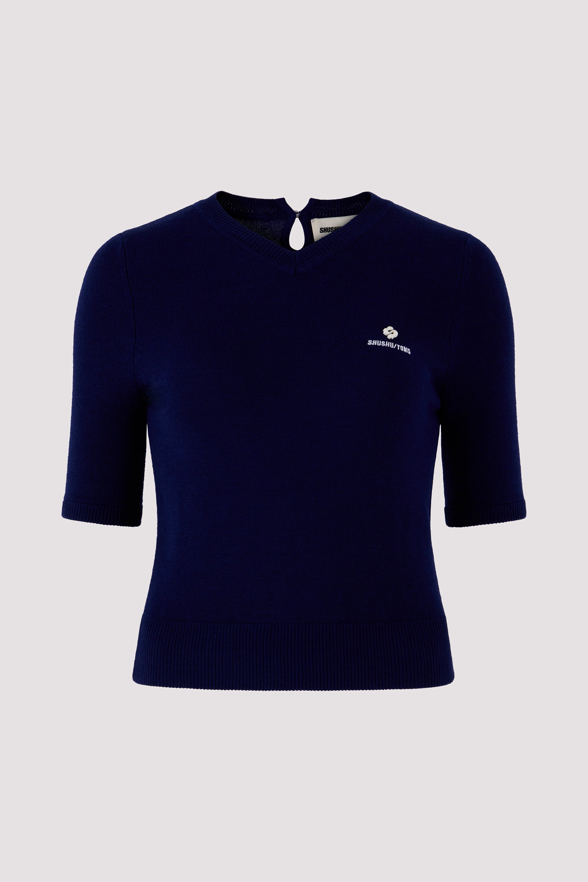 Shushu/Tong Blue V-Neck Short Sleeve Knit Top
