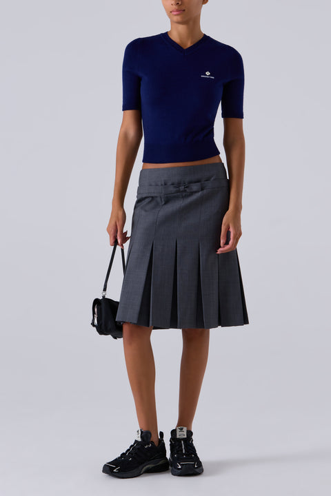 Blue V-Neck Short Sleeve Knit Top