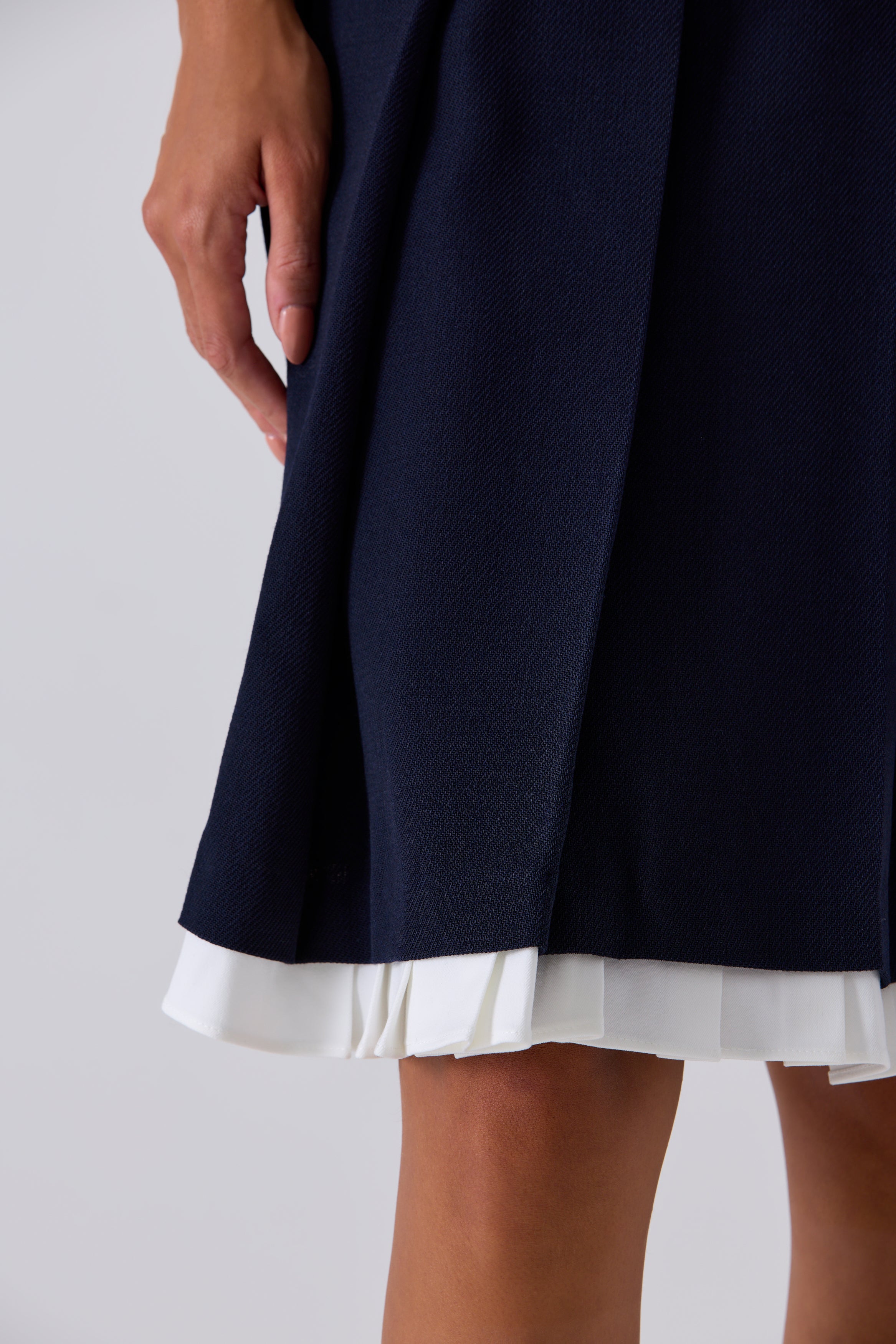 Shushu/Tong Blue Patchwork Lace Wide Pleat Skirt