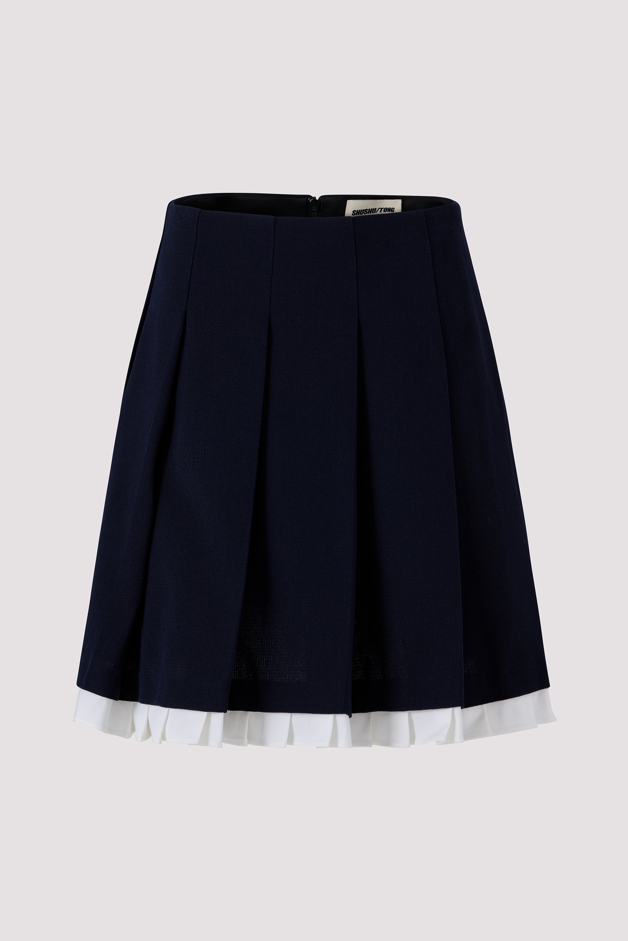 Shushu/Tong Blue Patchwork Lace Wide Pleat Skirt