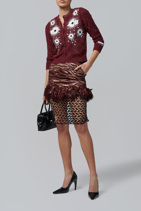 Burgundy Floral Beaded Wool Cardigan