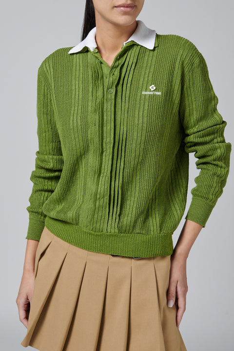 Green Contrast Collar Knit Top