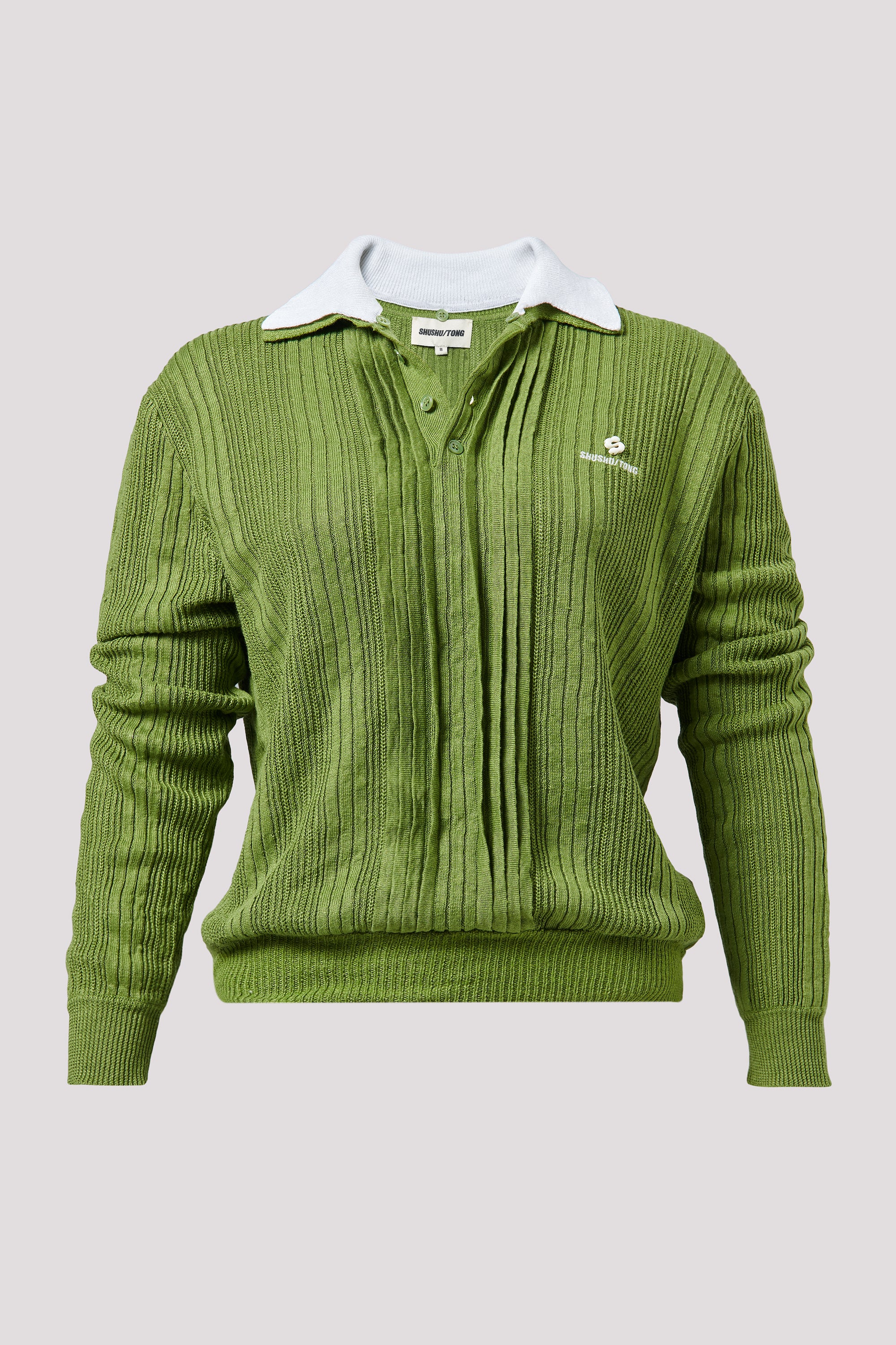 shushutong シュシュトン　ニット Shushu/Tong Green Contrast Collar Knit Top