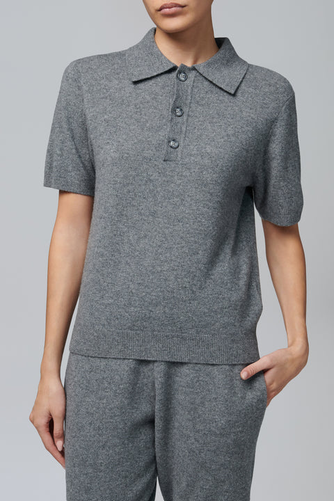 Grey Short Sleeve Knit Polo