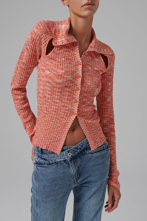 Orange Slit Light Knit Cardigan