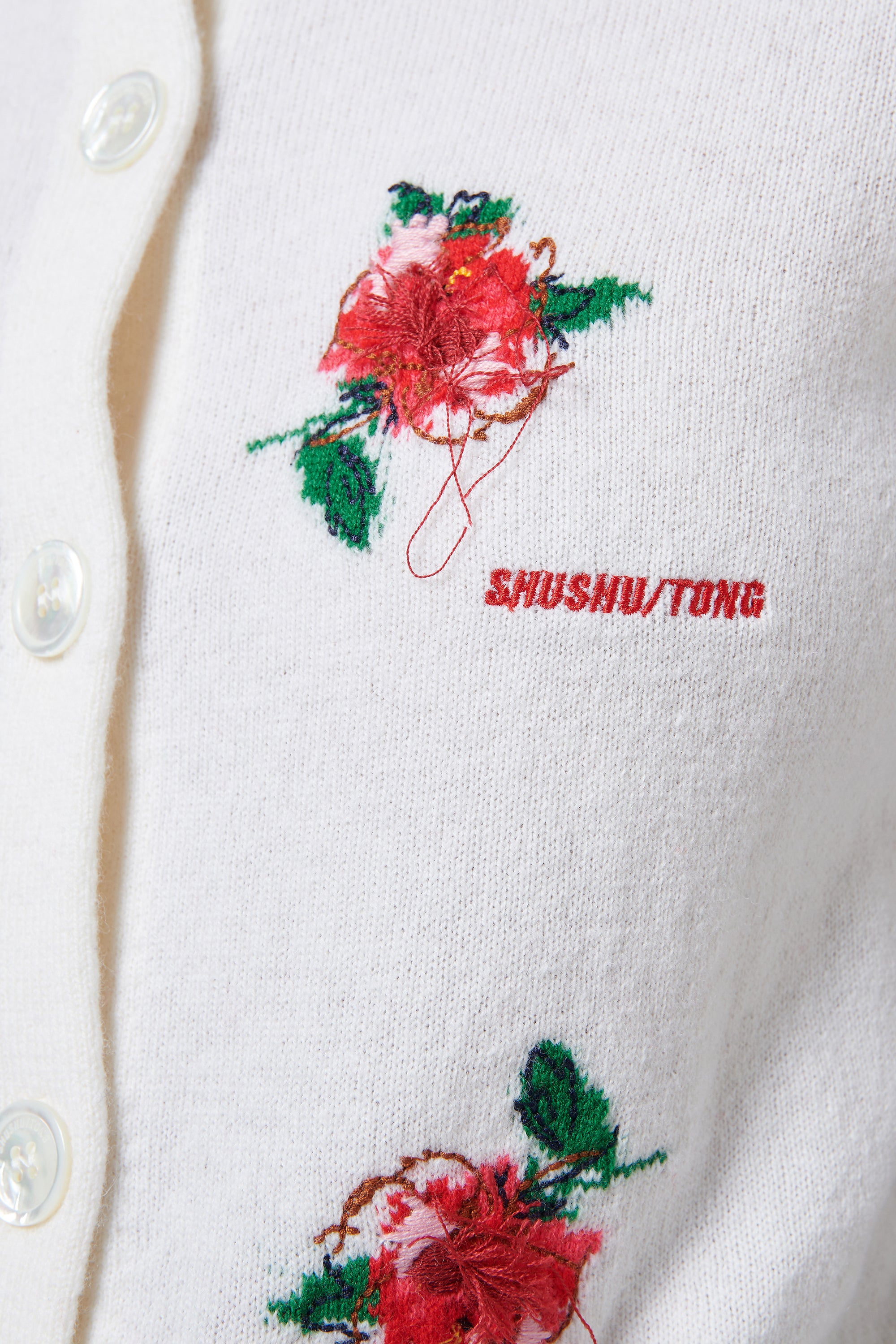 Shushu/Tong White Threadwork Knit Cardigan