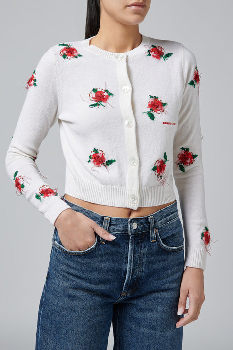 White Threadwork Knit Cardigan