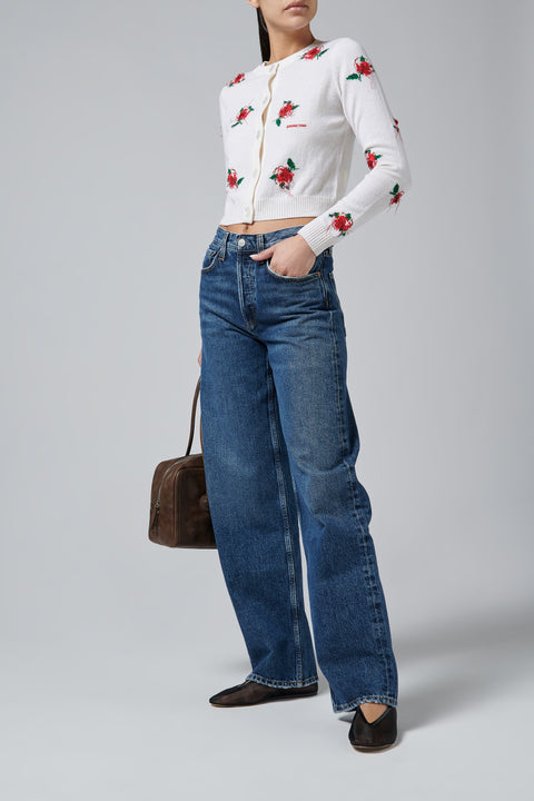 White Threadwork Knit Cardigan