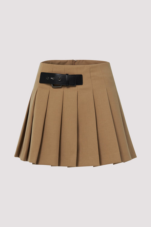 Dunst Beige Pleated Mini Skirt