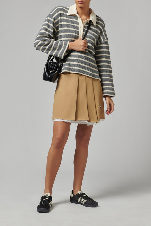 Beige Mini Skirt With Pleats
