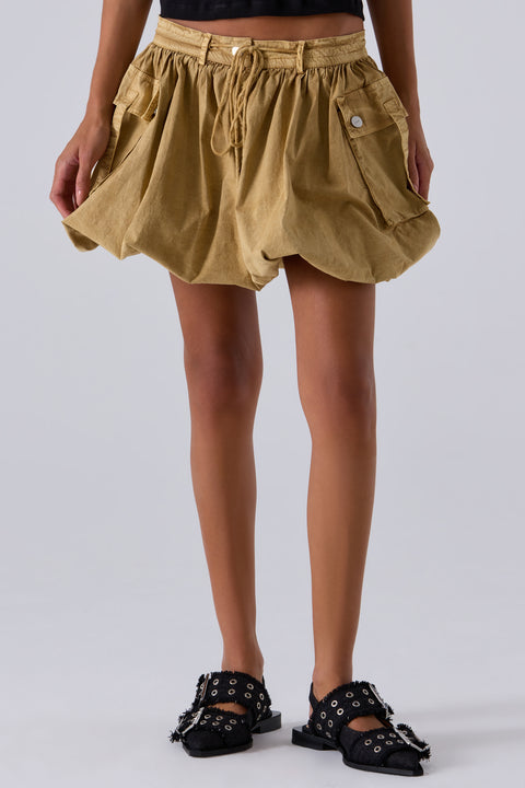 Beige Cotton Mini Bubble Skirt