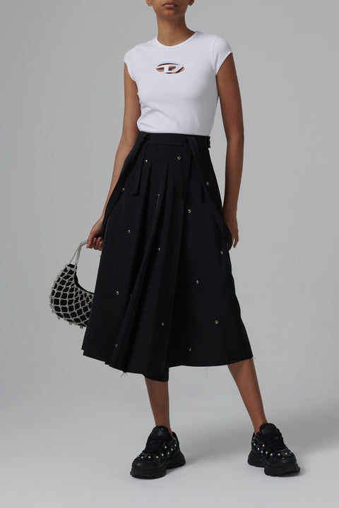 Black Metal Bead Pleated Skirt