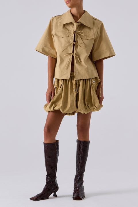 Beige Classic Cowl Neck Blouse