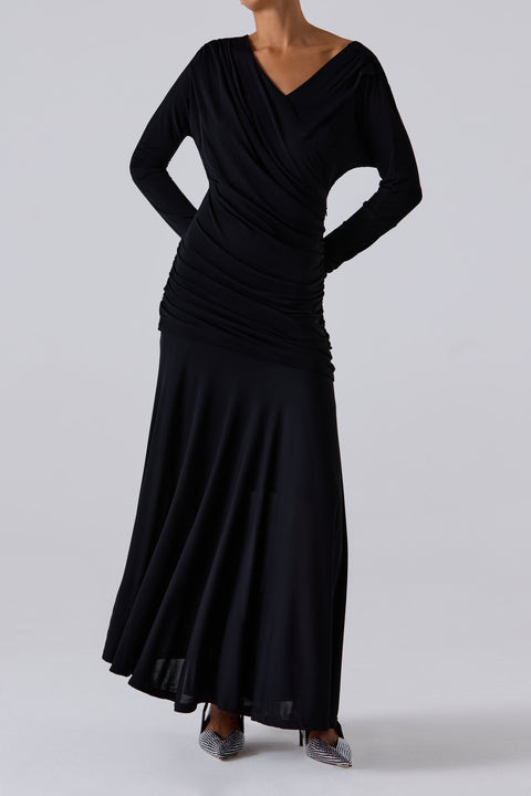 Black Interlock Jersey Maxi Dress