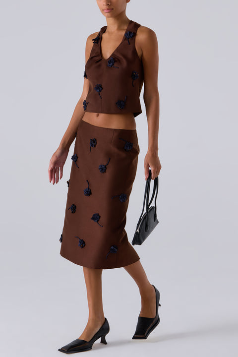 Brown Back Slit Straight Skirt