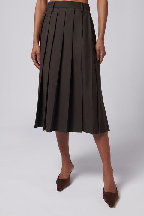 Dark Brown Pleats Long Skirt