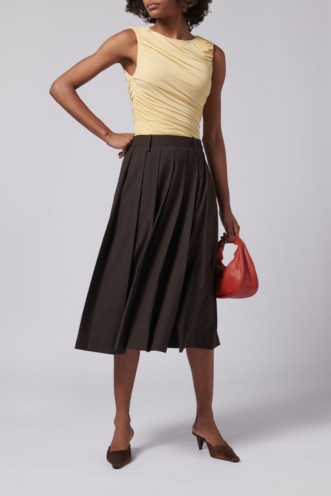 Dark Brown Pleats Long Skirt