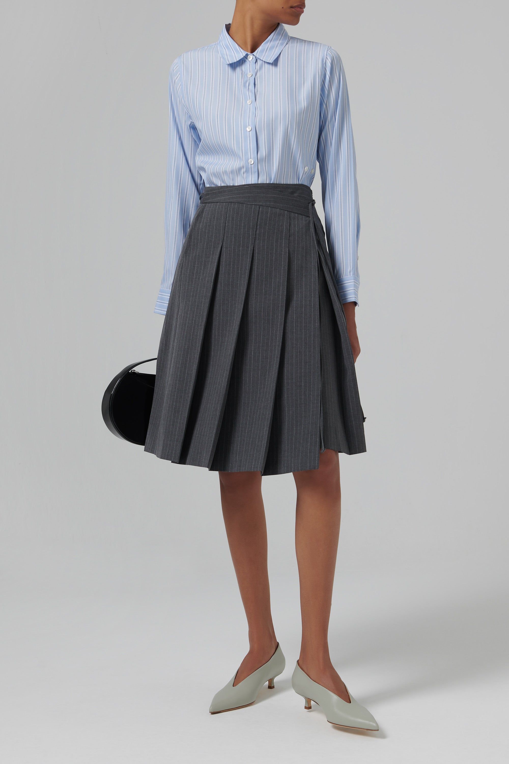 Dunst Grey Ribboned Pleats Skirt