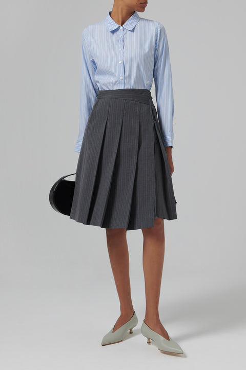 Grey Ribboned Pleats Skirt