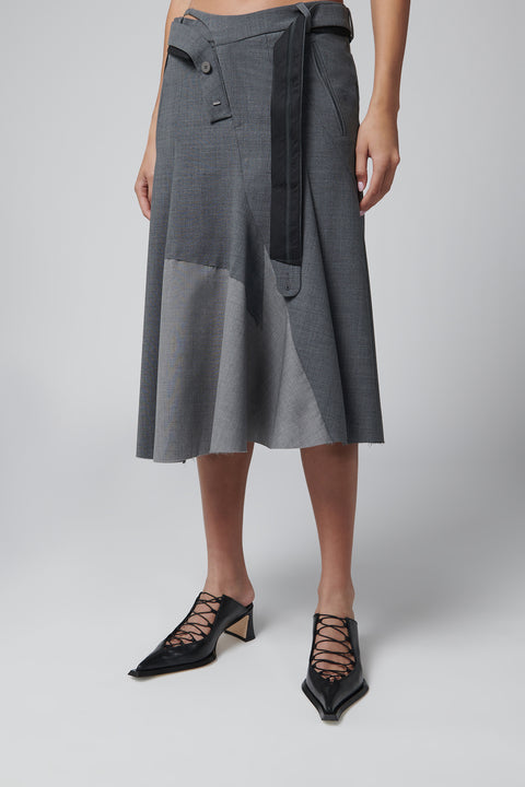 Grey Strapped Midi Skirt