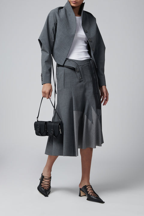 Grey Strapped Midi Skirt