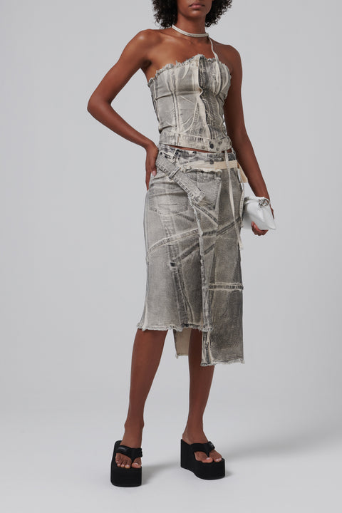 Grey Denim Wrap Skirt