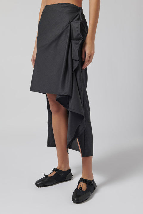 Grey Draped Wrap Midi Skirt