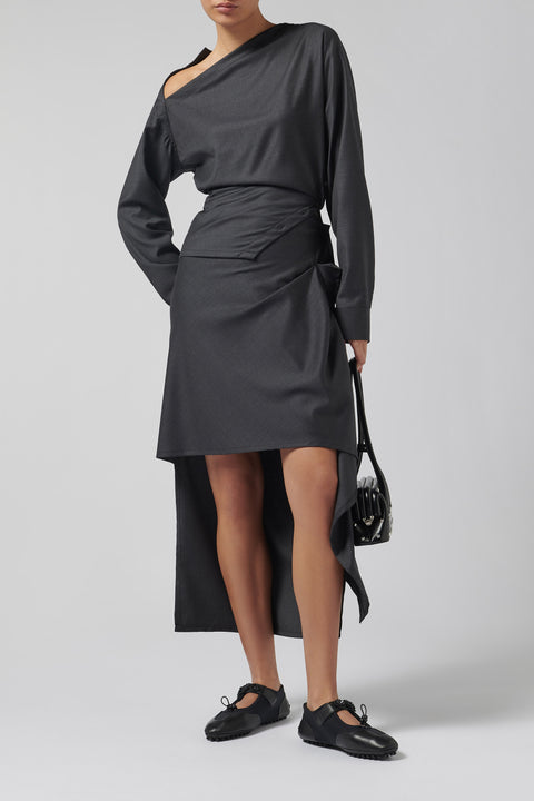 Grey Draped Wrap Midi Skirt