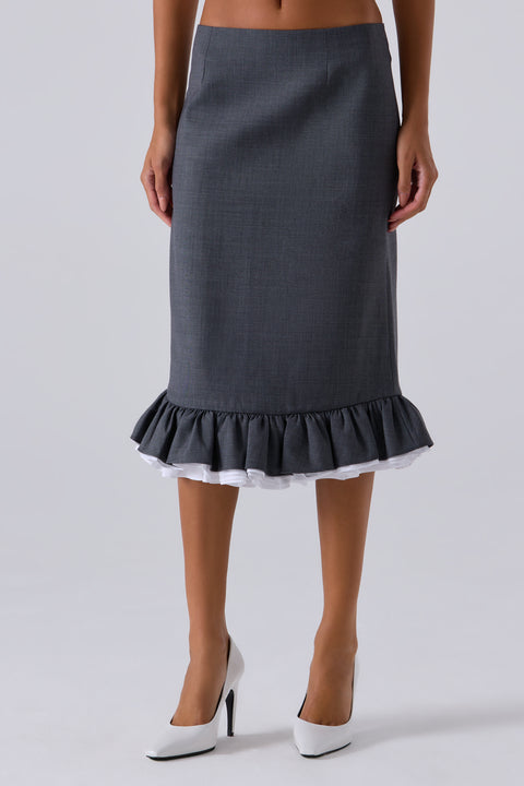 Grey Bud Frap Midi Skirt
