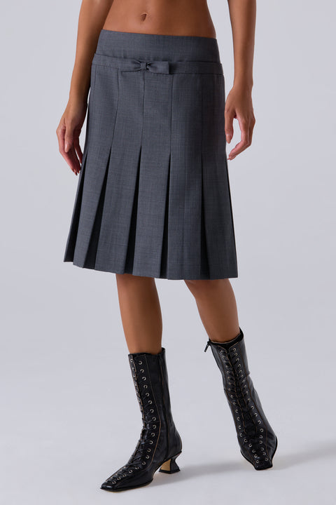 Grey Bow Waist Pleated Skirt
