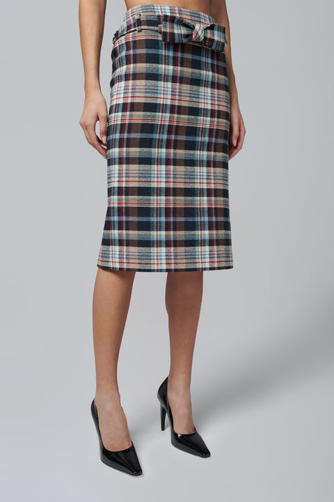 Multicoloured Bow Trimmed Straight Skirt