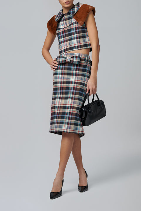 Multicoloured Bow Trimmed Straight Skirt
