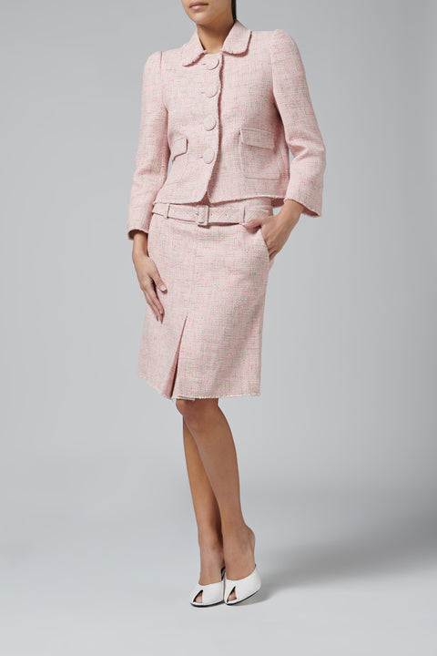 Pink Belted Pleated Straight Skirt