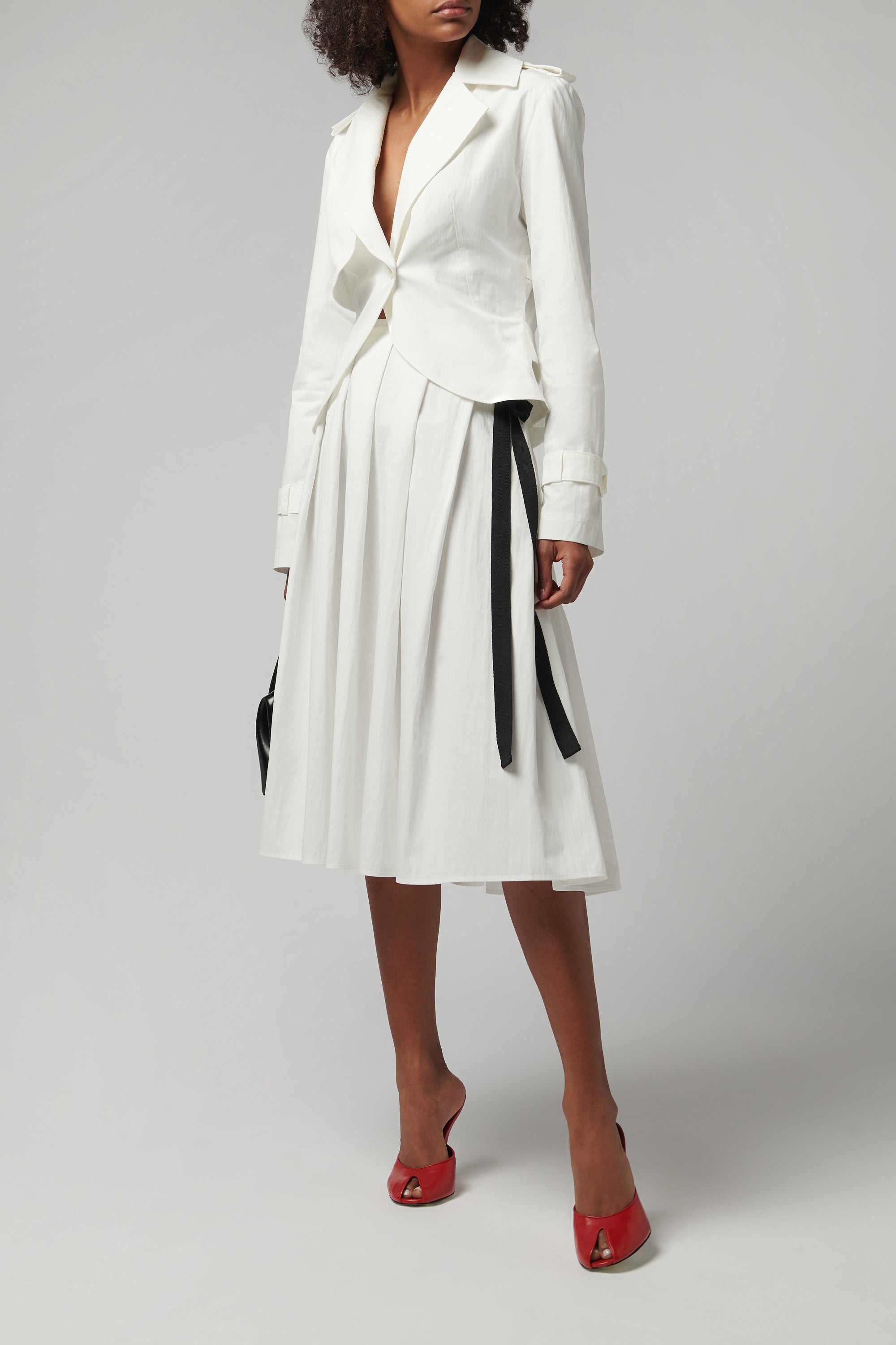 Renaissance Renaissance White Cyn Black Bow Midi Skirt White / (FR)40