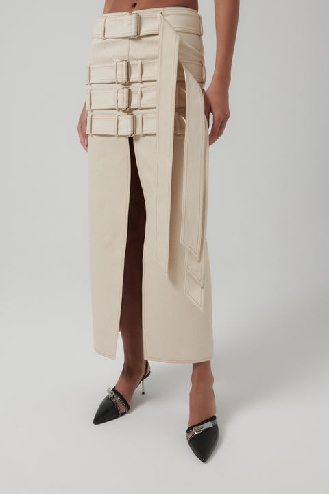 White Belted Midi Skirt