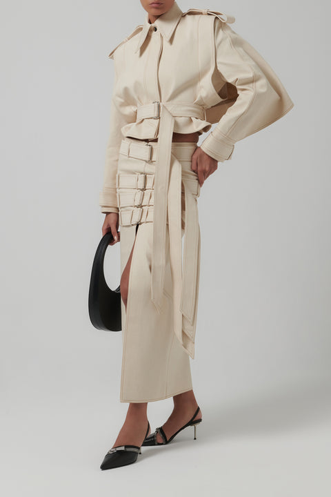 White Belted Midi Skirt